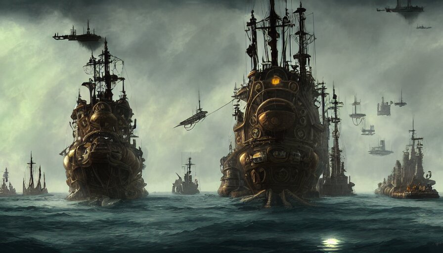 Massive Steampunk Warship Setting Sail
