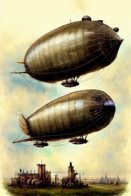 (((((1950s Steampunk Airship Blimp Dirigible