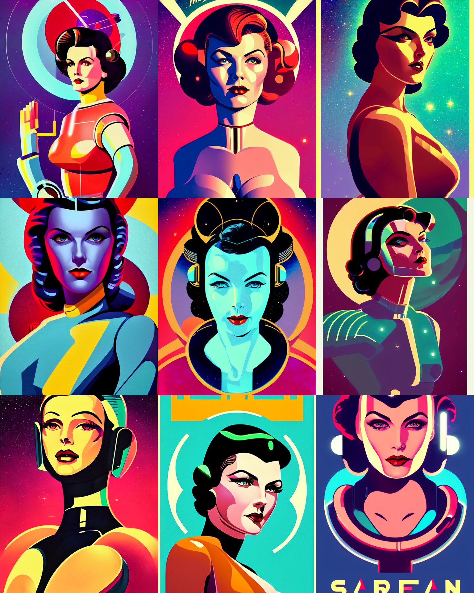 Art Deco Poster of Android Sherilyn Fenn 2 2 Years Old Space Woman
