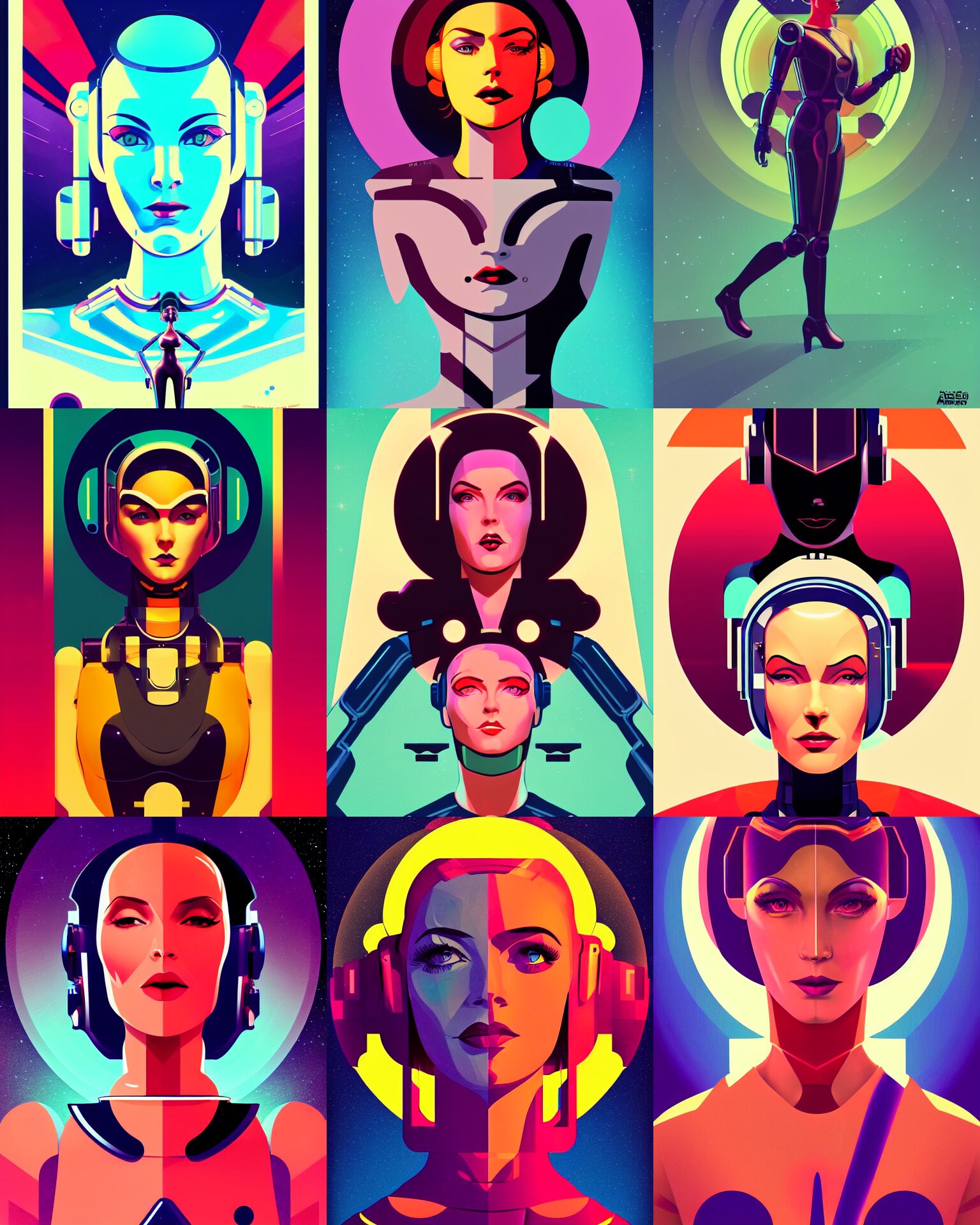 Art Deco Poster of Android Pheobe Cates 2 2 Years Old Space Woman