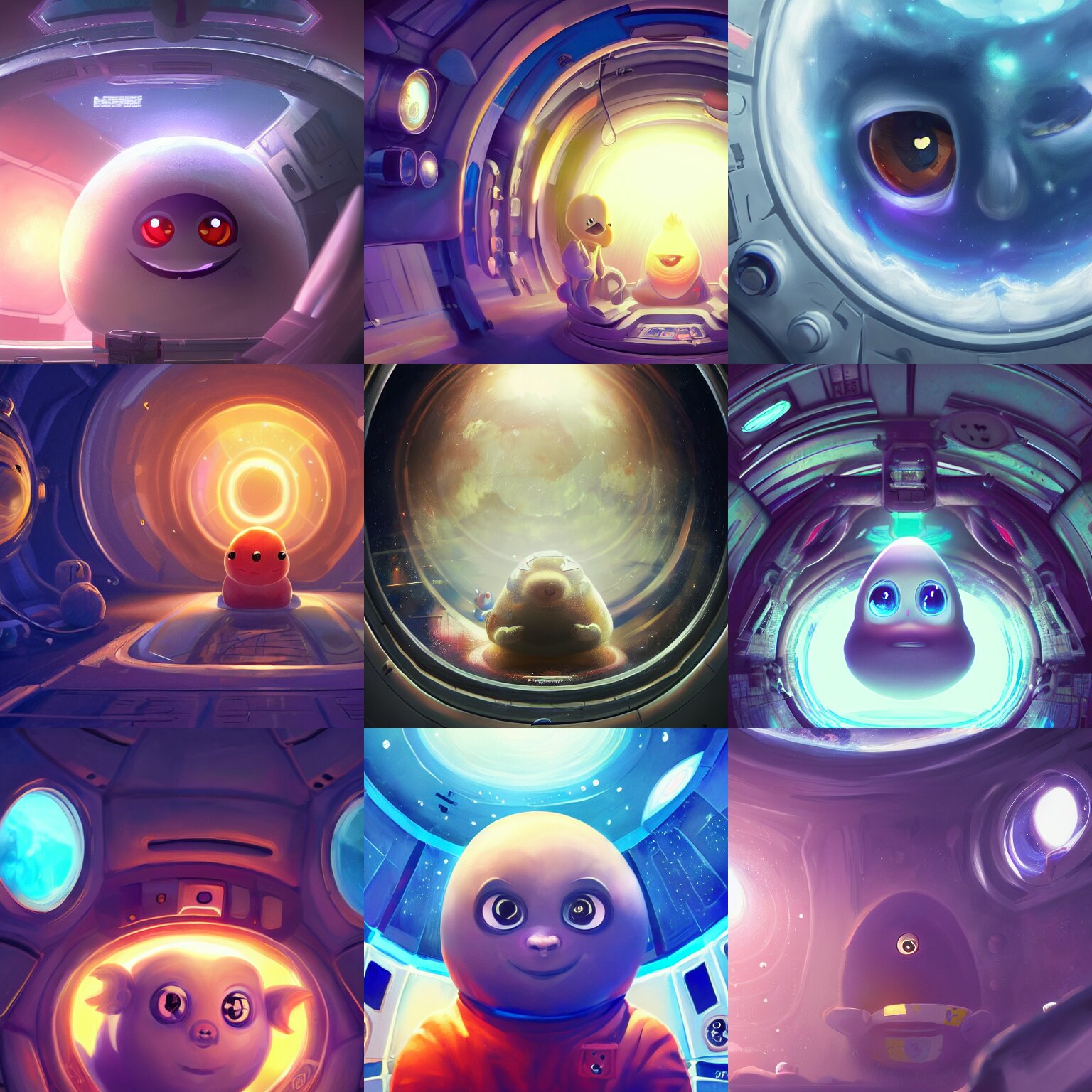 Magical Potatoe with Eyes in a Space Station Looking at the Earth
