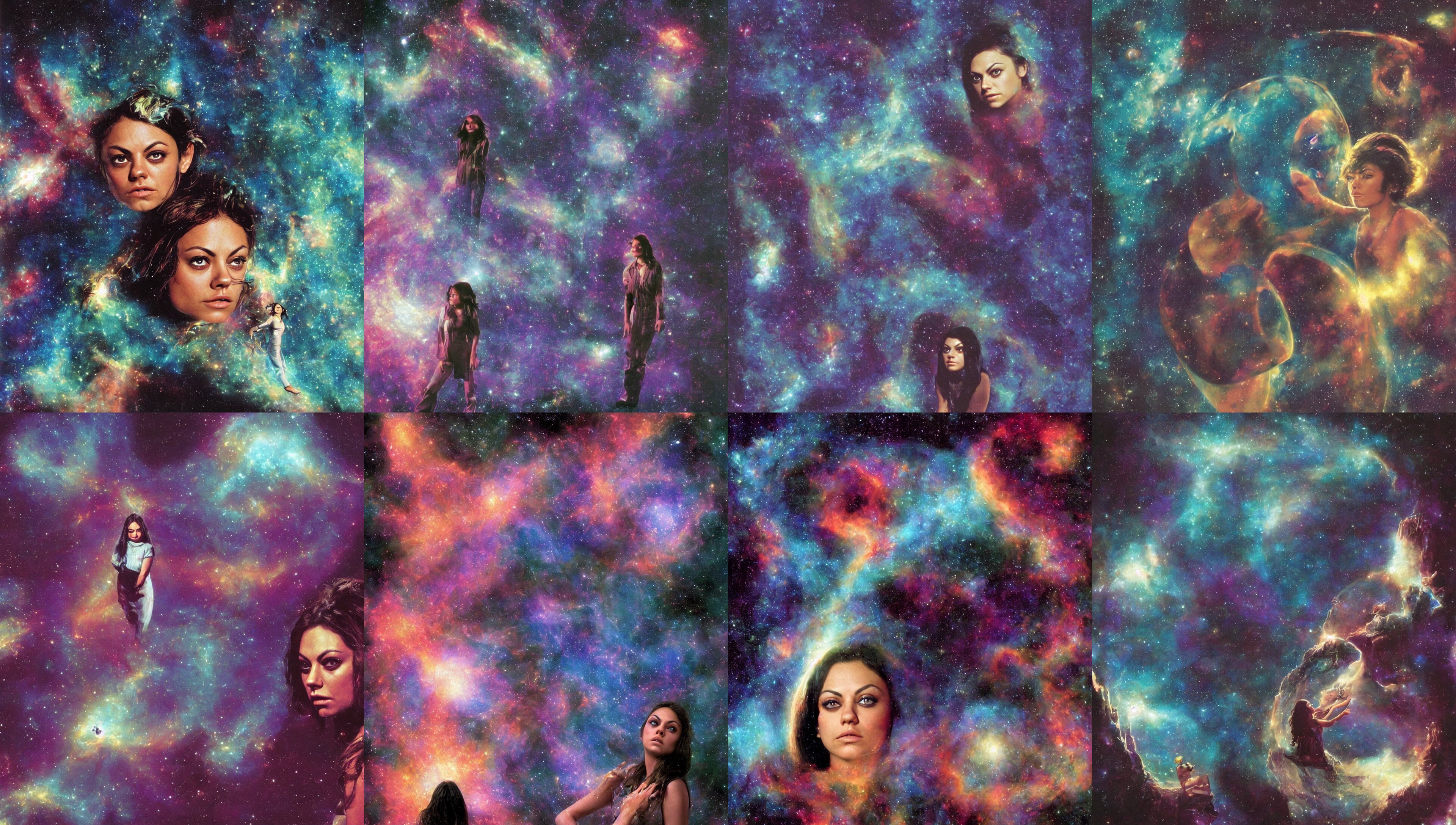 Face Portrait of Dreamy Mila Kunis Exploring an Eerie Derelict Space Station