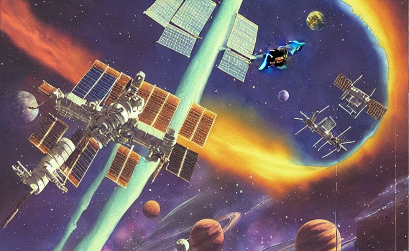 Space Station Mir Colorful Watercolor