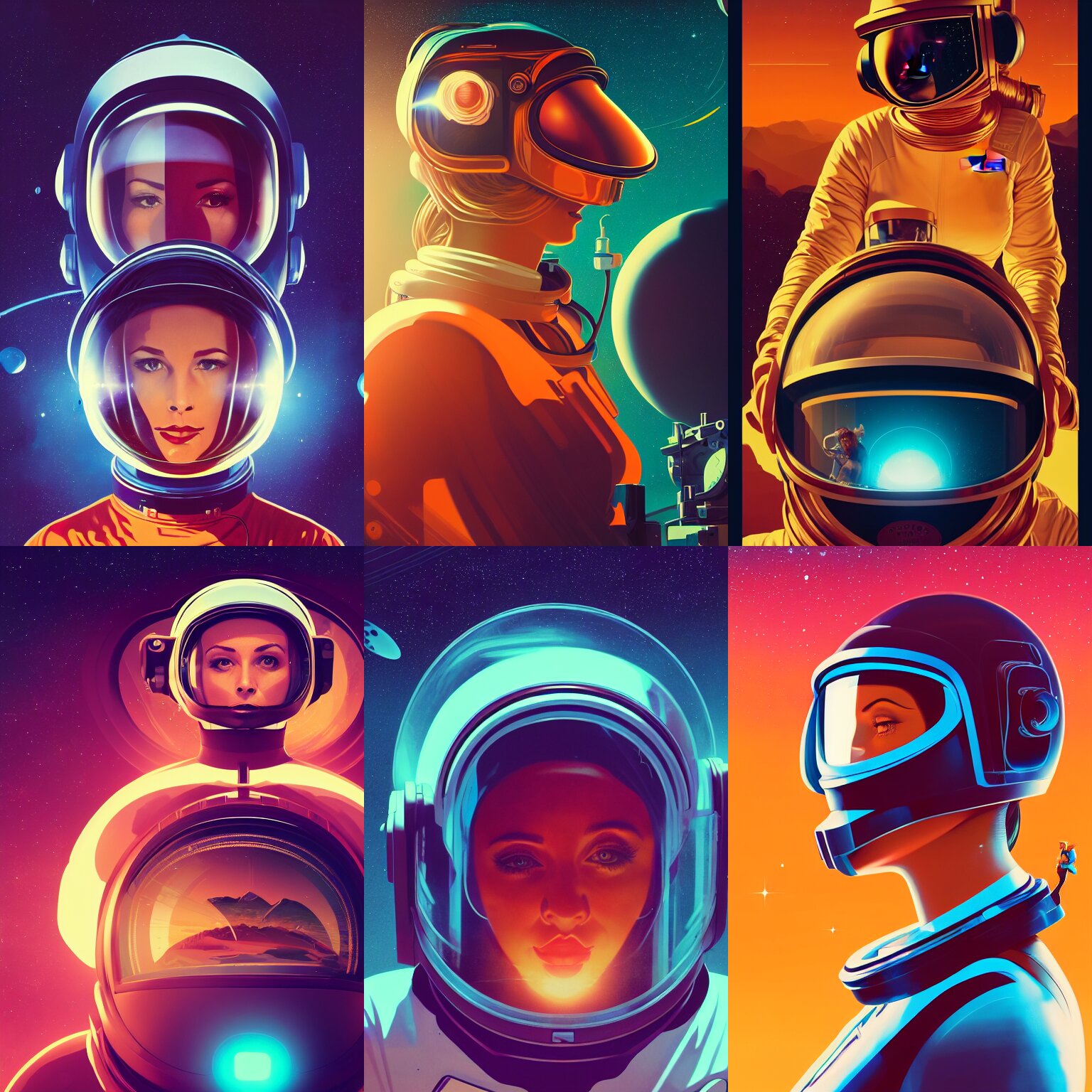 Retrofuturistic Poster of Woman in Astronaut Helmet