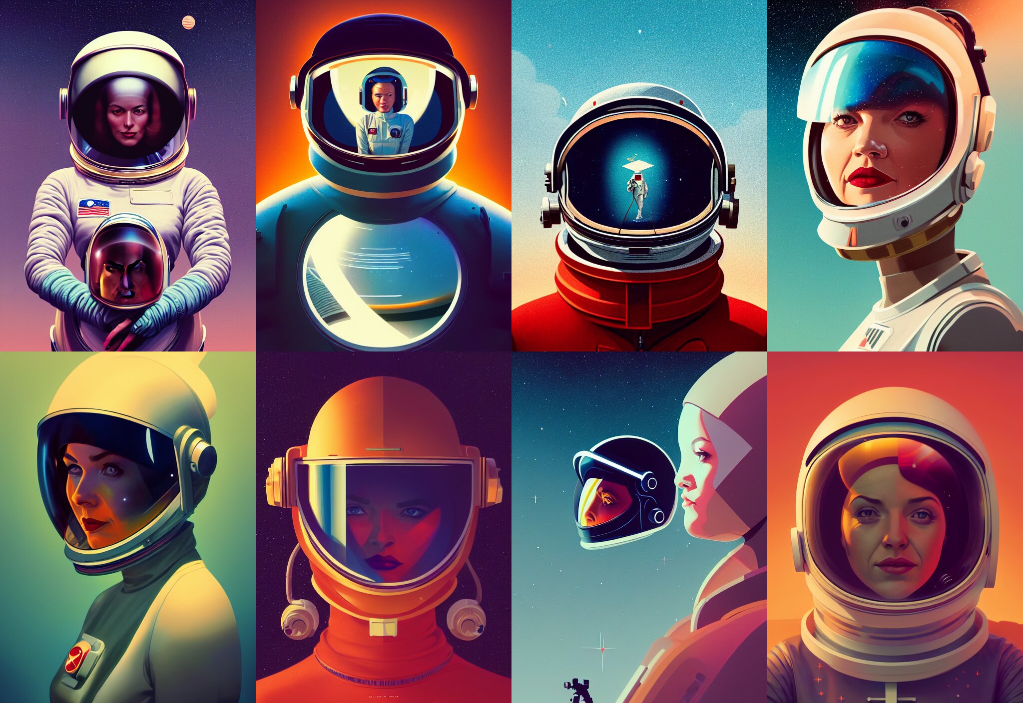 Retrofuturistic Portrait of a Woman in Astronaut Helmet