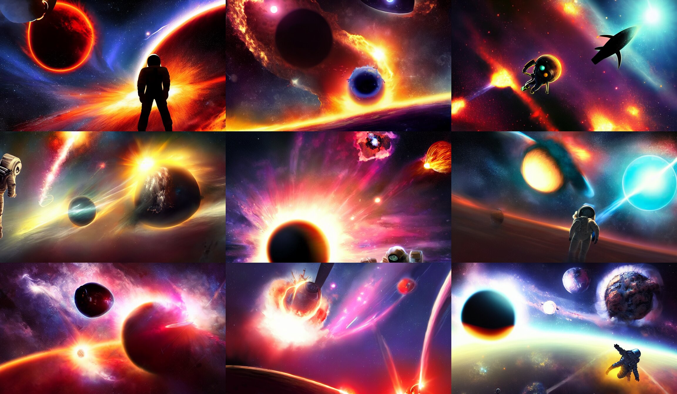 Astronaut Silhouette Exploding Planet in Background