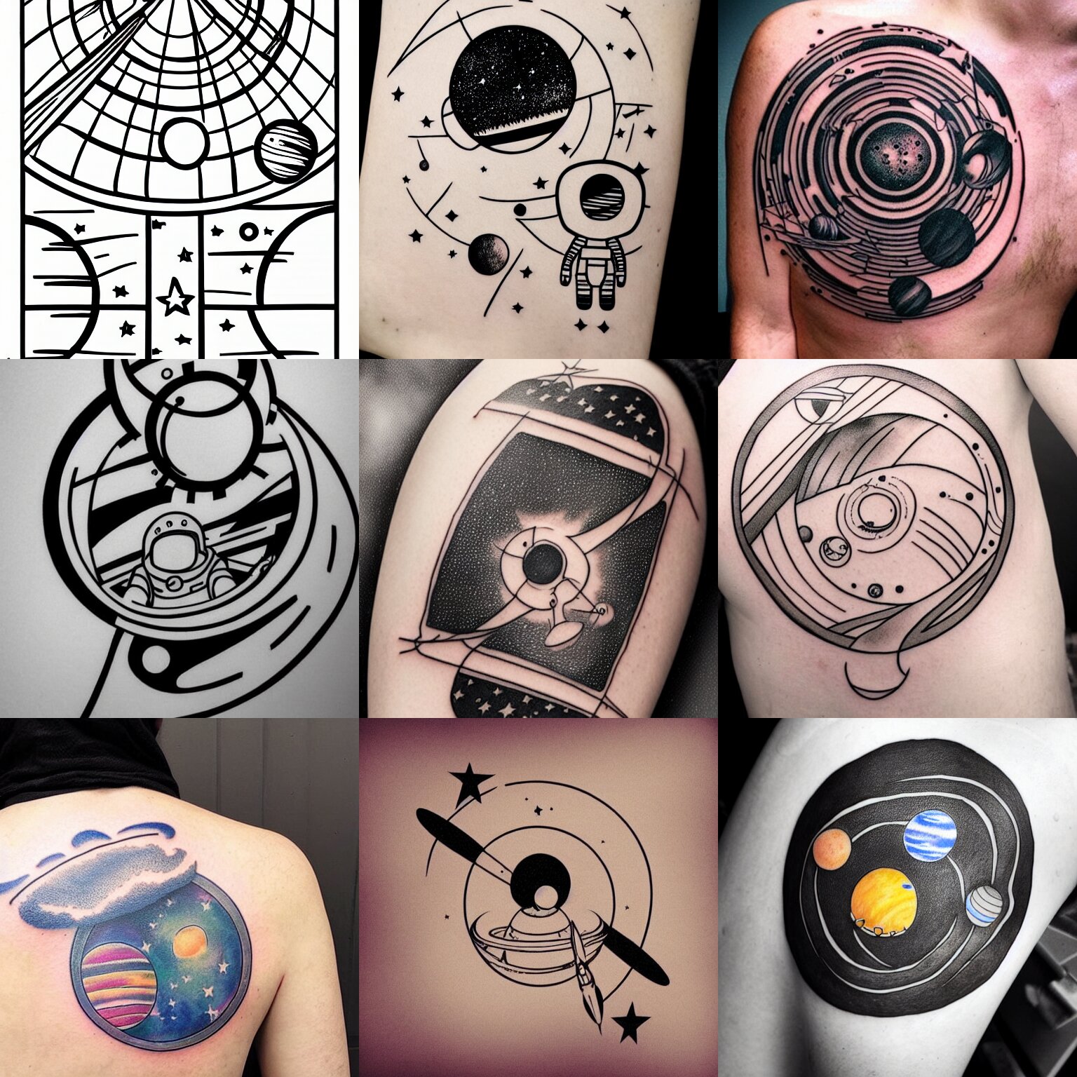 Outer Space Tattoo Line Drawing