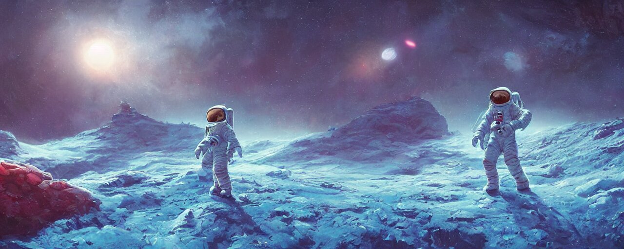 Lone Astronaut Exploring Outer Planet Covered with Ice