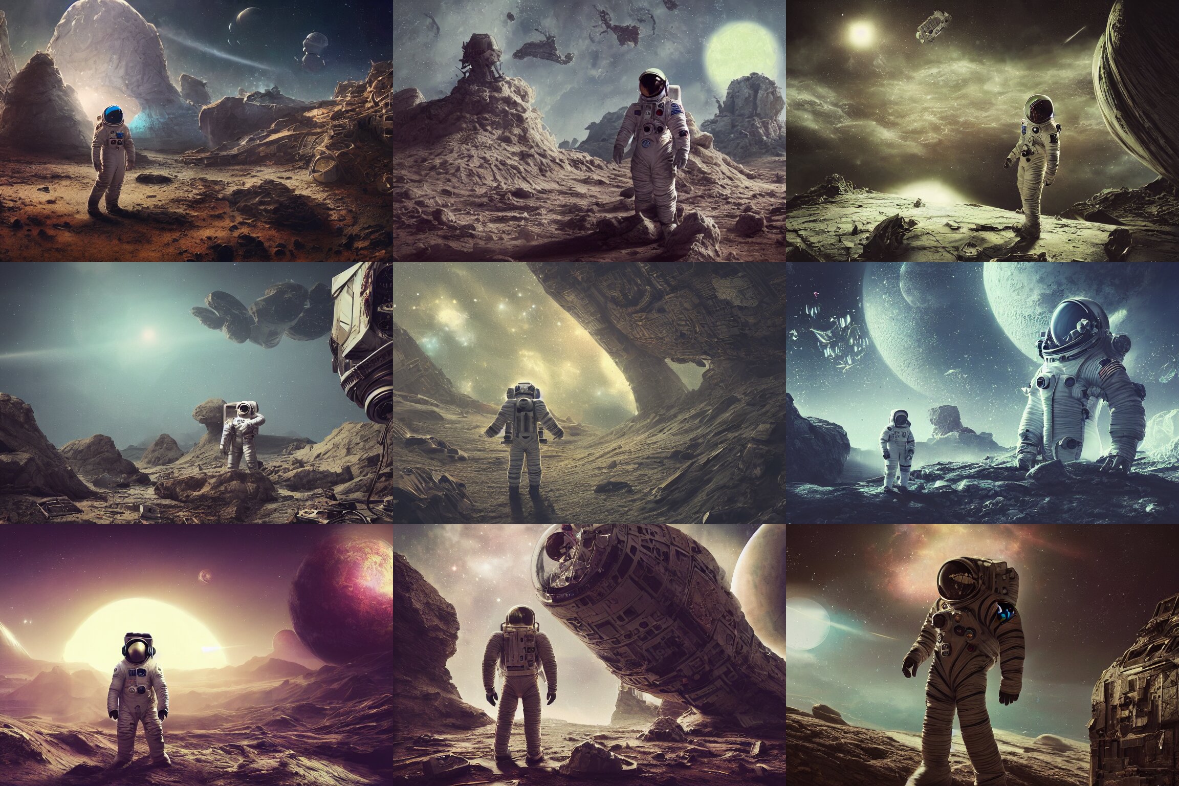 Photograph of an Astronaut an Abandoned Fallen Planet