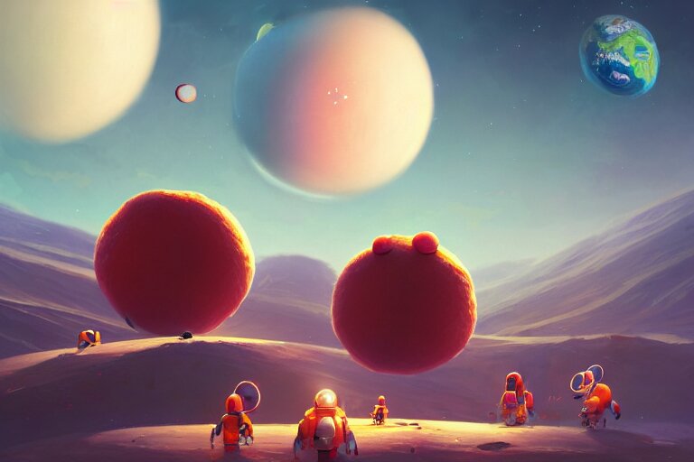 Expedition of Fruit Astronauts Discovering a New Sweet Planet Made Out of Cream