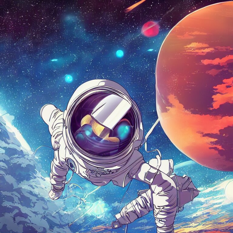 Highly Detailed 80's Anime Illustration of an Astronaut Looking Out at an Alien Planet