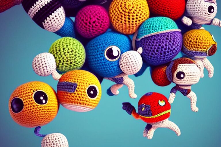 Expedition of Crochet Cute Astronauts Climbing a Yarn Wall
