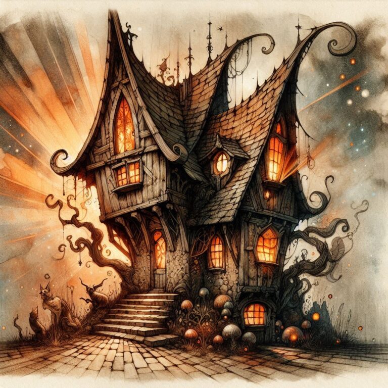 Surreal Gothic House with Orange Light