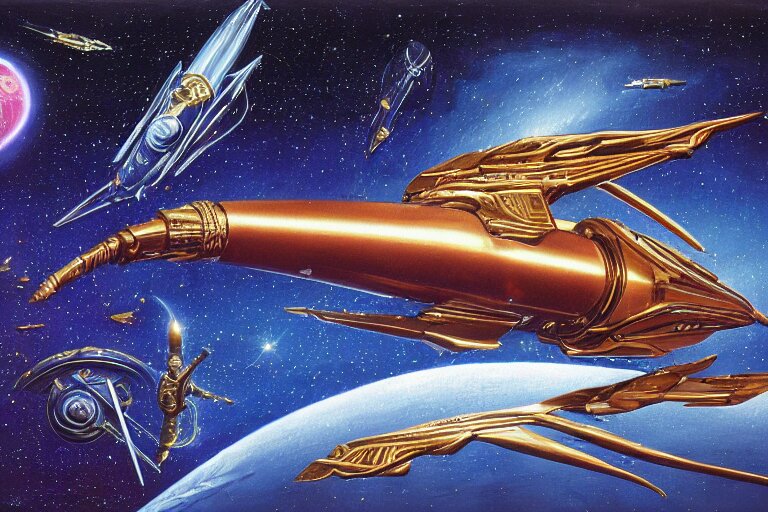 Shiny Aluminum Rocket Ship in Cosmic Space