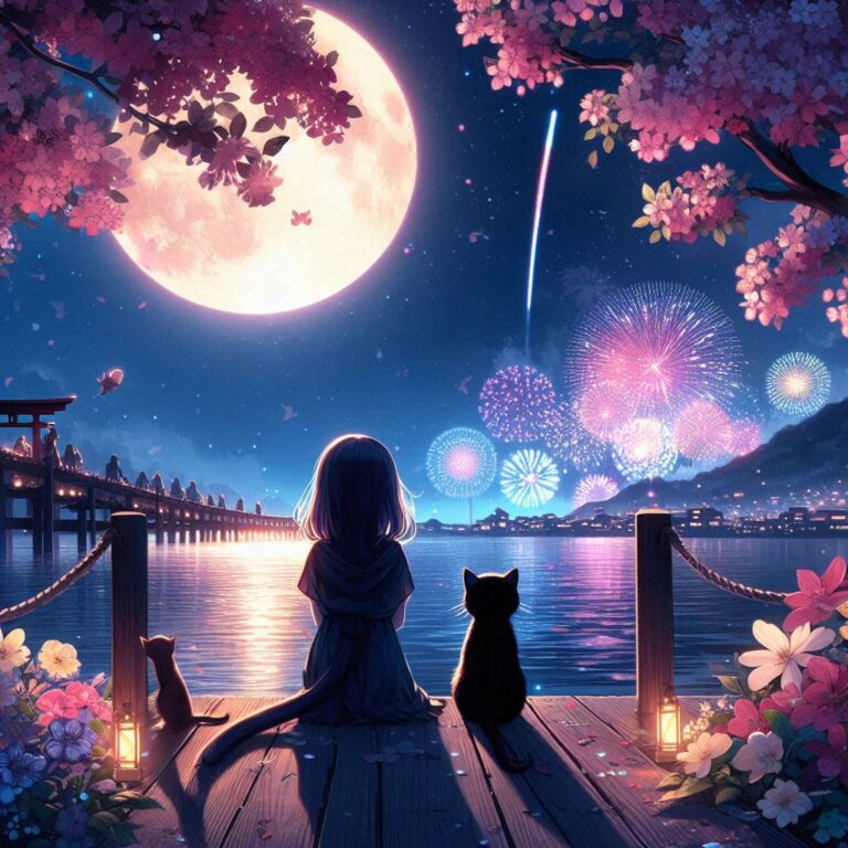 Cat and Girl Silhouette by River