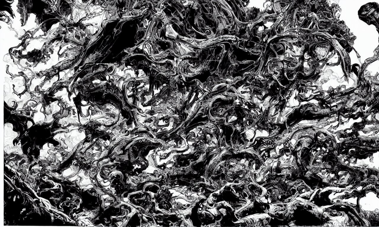 Black and White Comic Book Art of the Edge of Alien Ruins