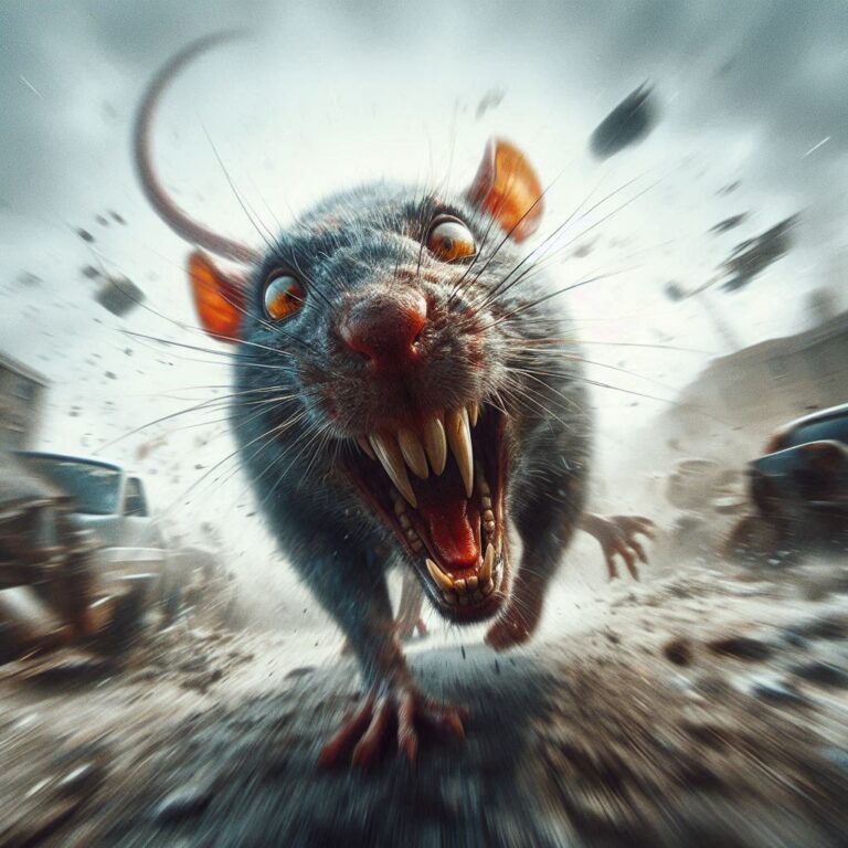 Aggressive Giant Rat Charging Close-Up