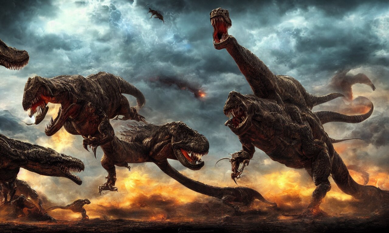 Dream Prehistoric Alien Yajuta Predator Battling a Tyrannosaurus
