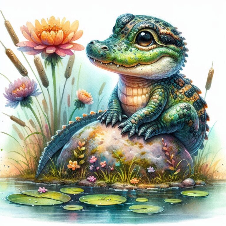 Whimsical Alligator by Pond Painting