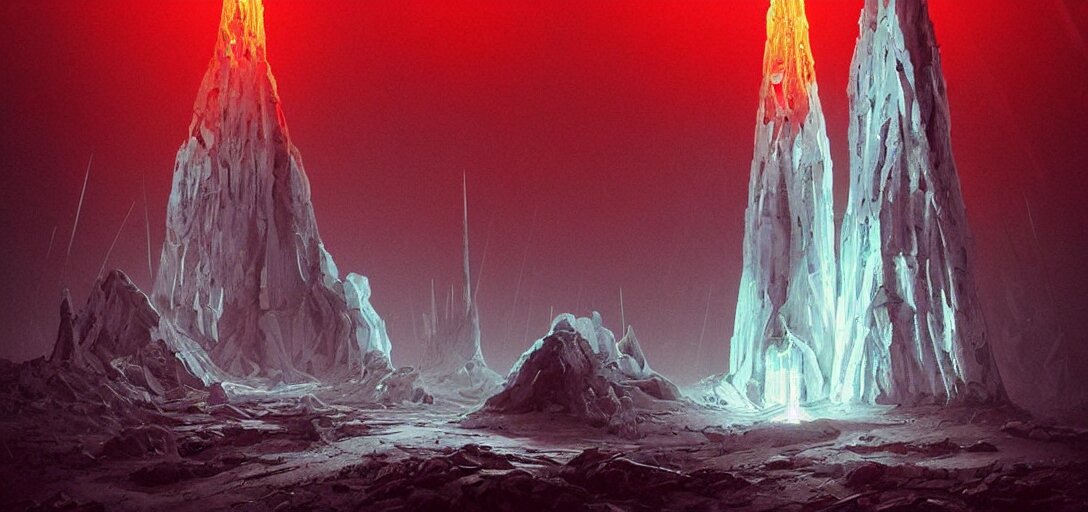 White Neon Obelisk Super Reflective Alien Spaceship with Red Leds