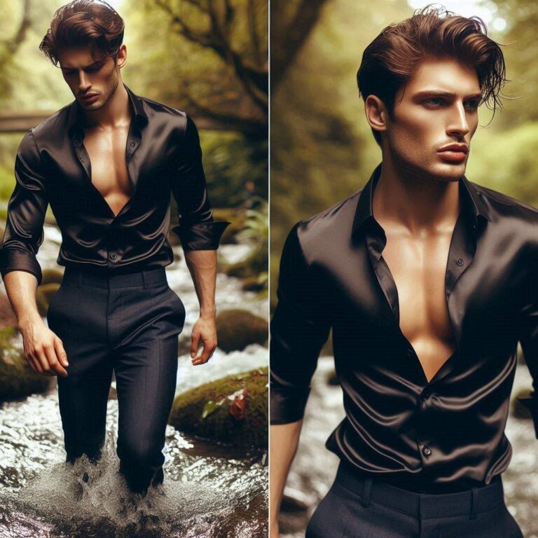 Charming Man Walking Through Stream