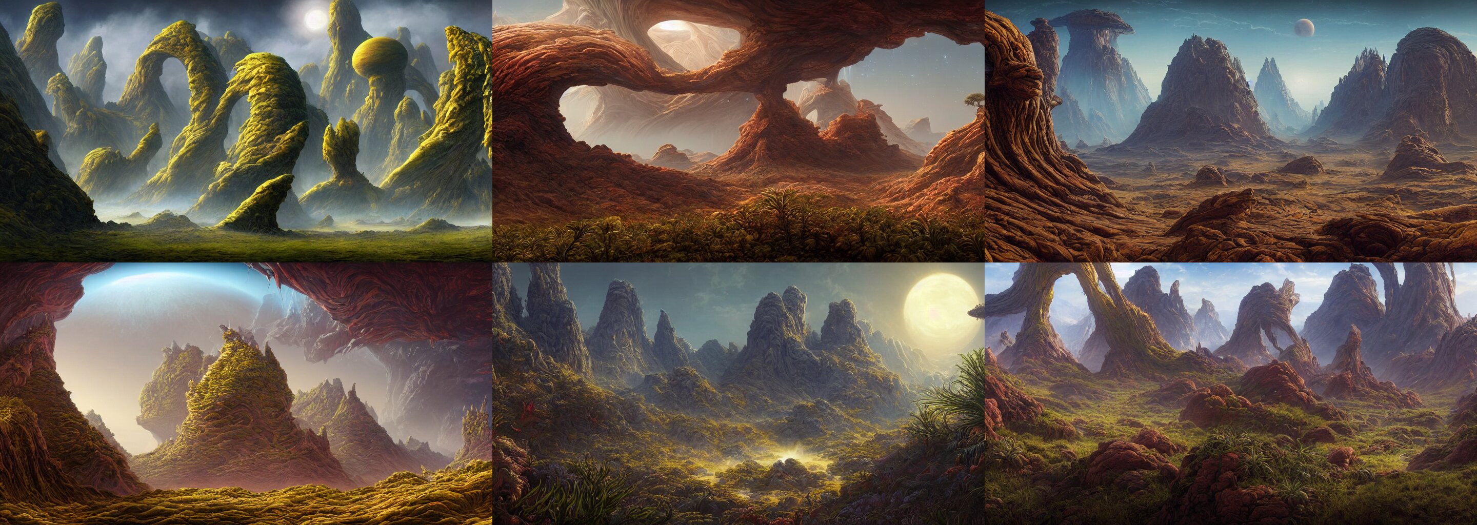 Beautiful Rendering of Extraterrestrial Landscape with Distorted Alien Plants
