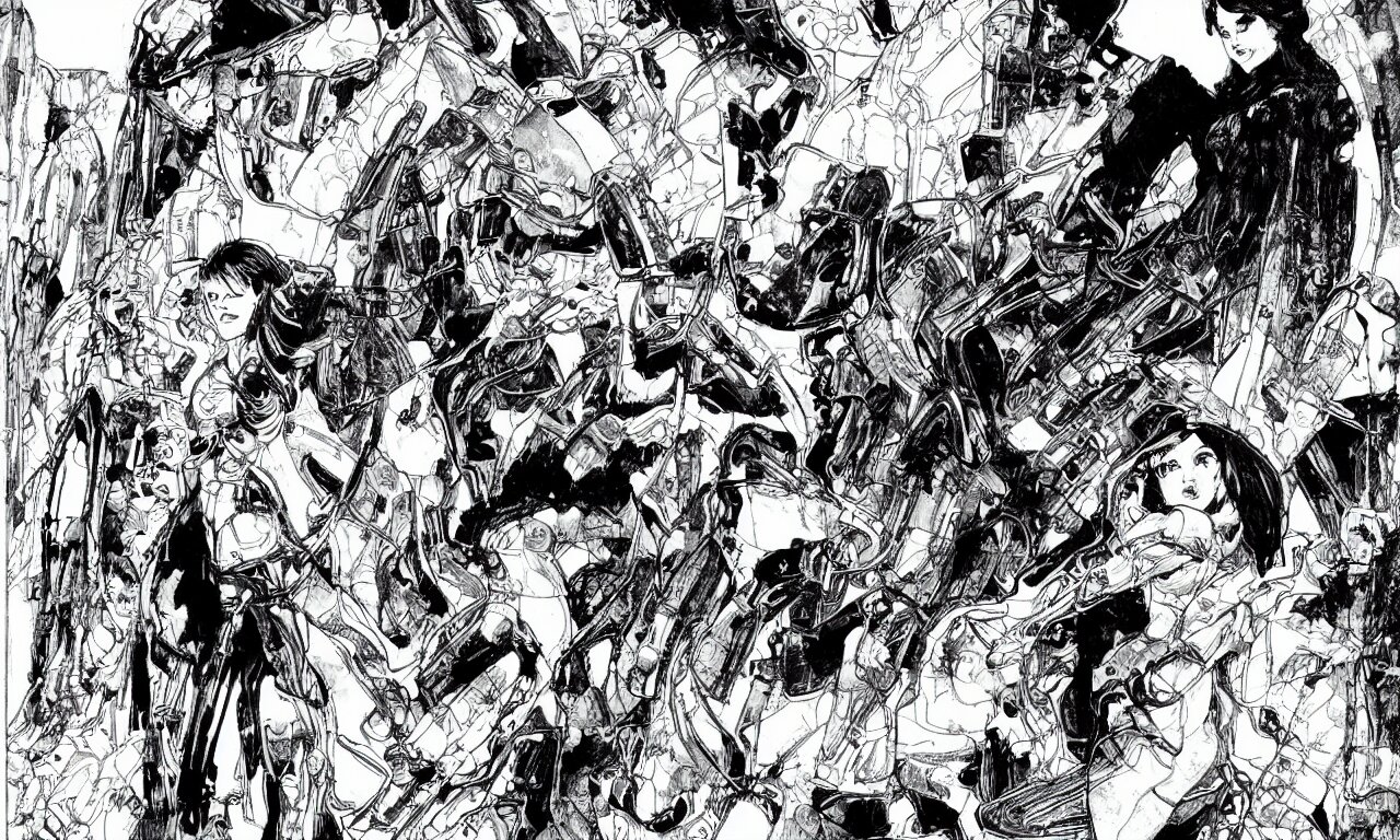 Black and White Comic Book Art of Geometric Alien Ruins