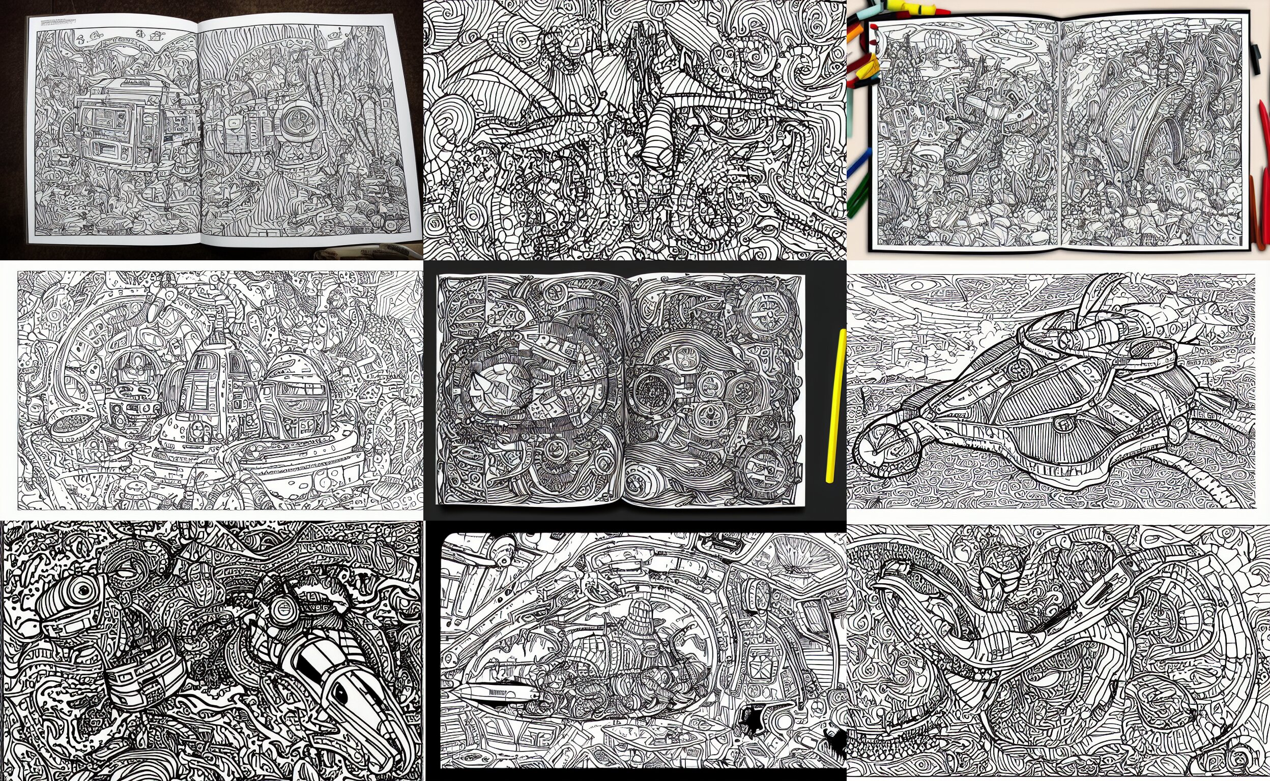 Intricately Detailed Coloring Book with Dark Outlines