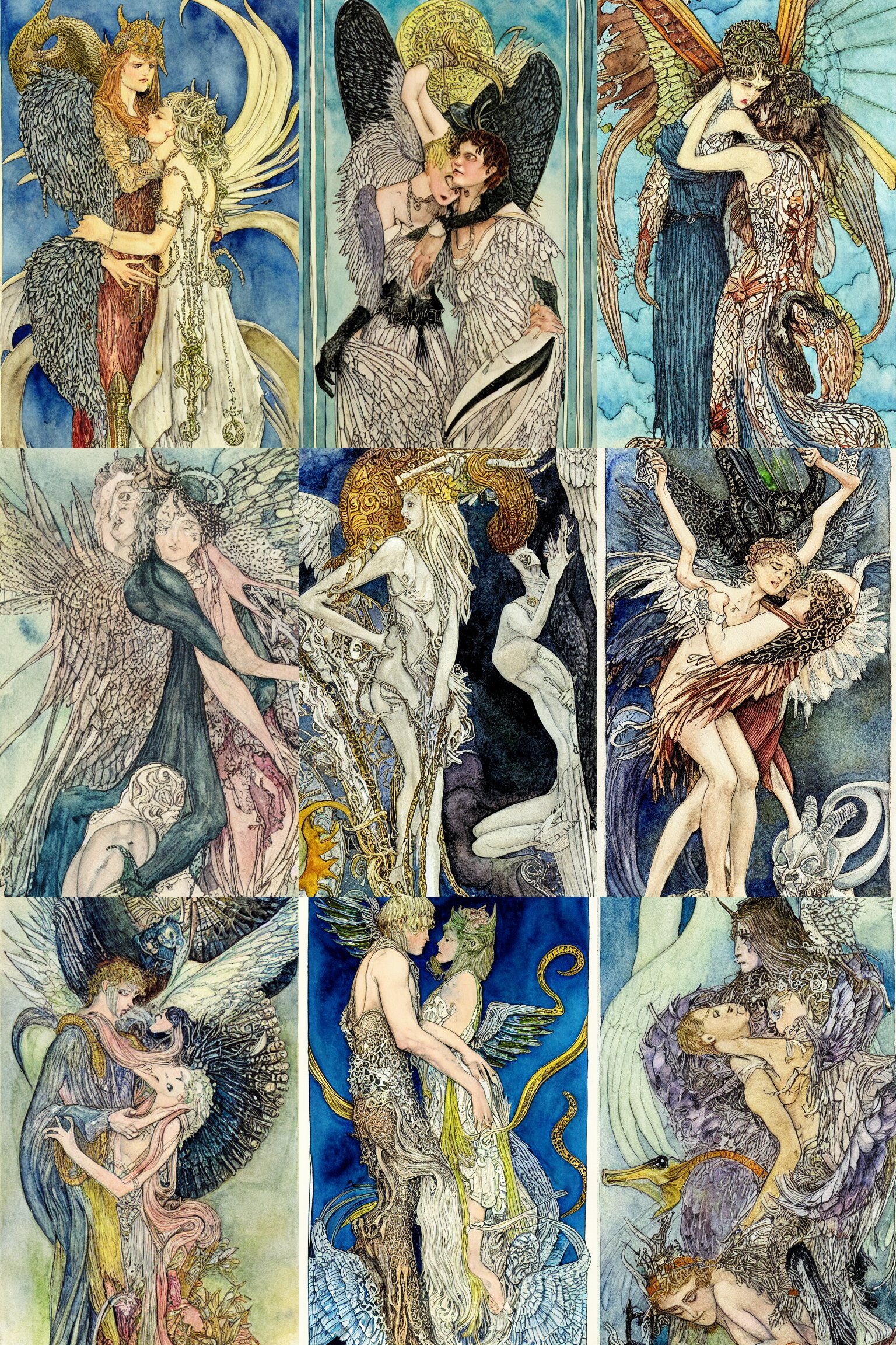 Closeup of Devil and Angel Embracing