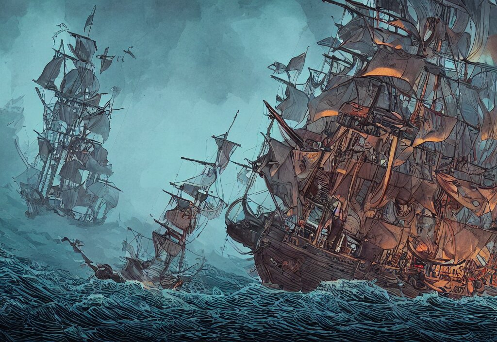 Handmade Illustration of a Pirate Ship