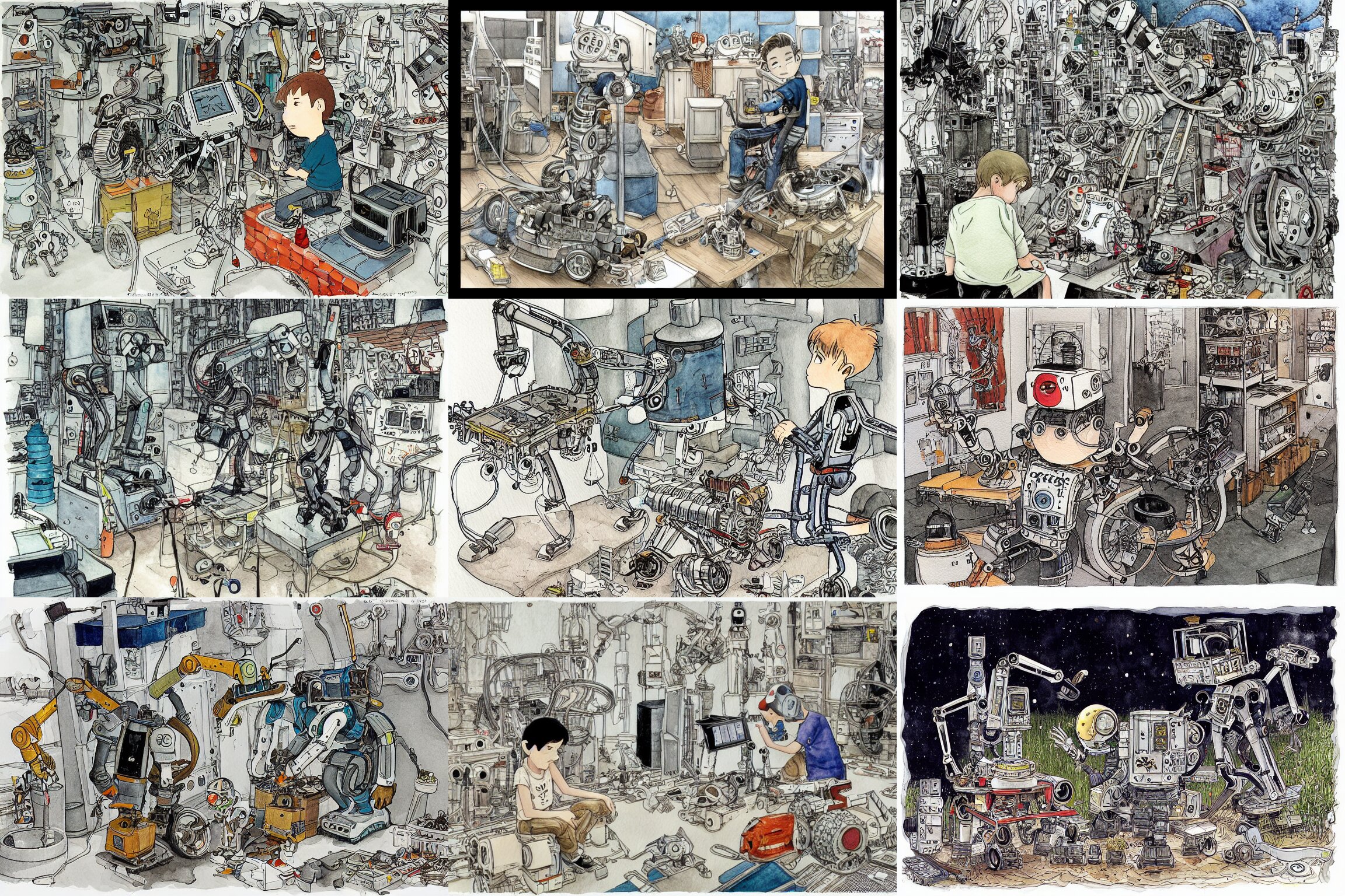 Boy Repairing His Robot