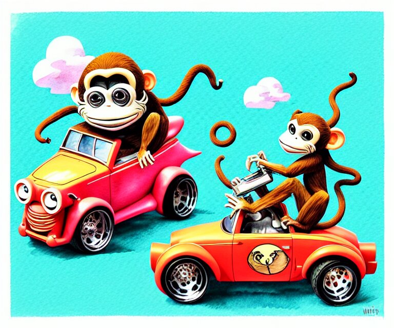 Cute and Funny Monkey Riding in a Tiny Hot Rod with Oversized Engine