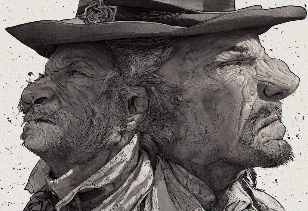 Handmade Illustration of a Portrait of an Archetypical Old West Cowboy
