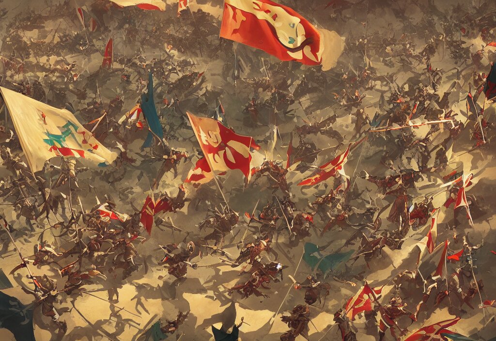 Handmade Illustration of a Small Medieval Battle