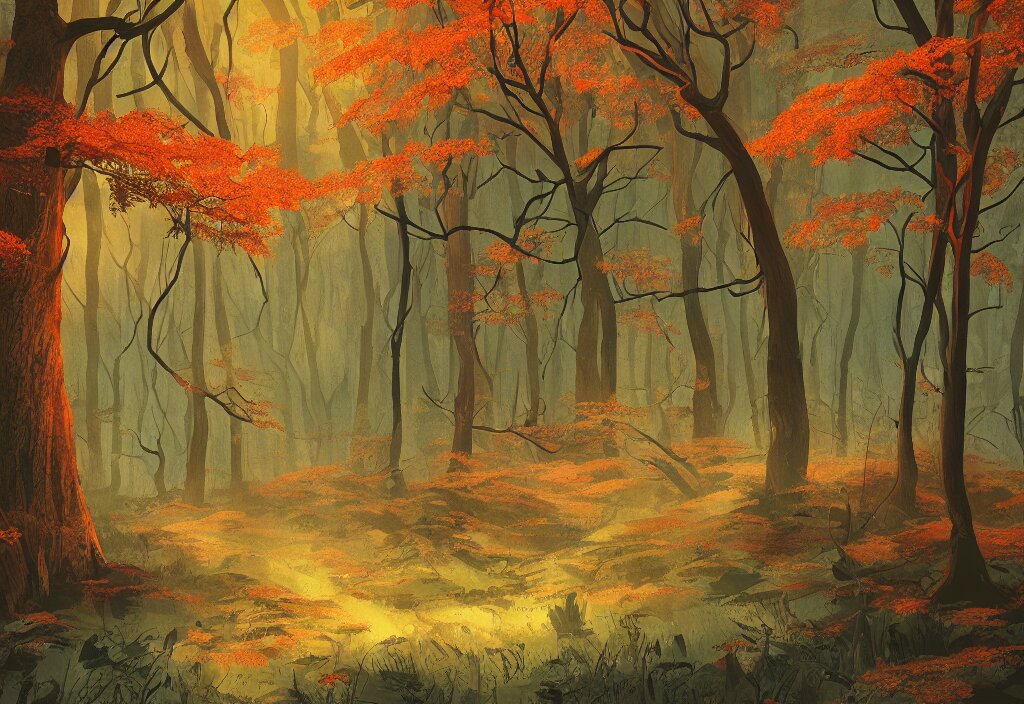 Handmade Illustration of a Beautiful Forest in Autumn