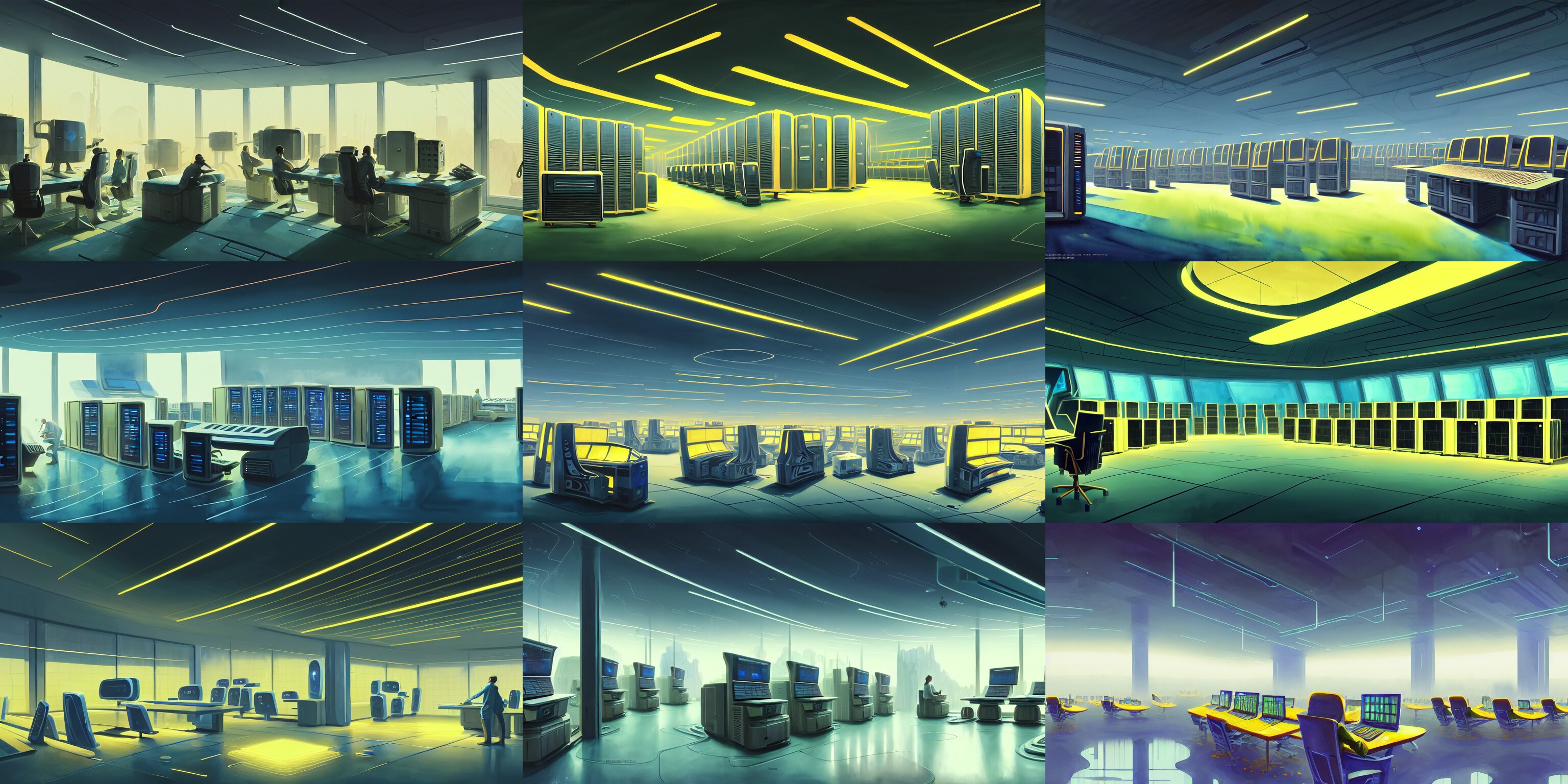 Beautiful Illustration of Futuristic Interior of Server Room