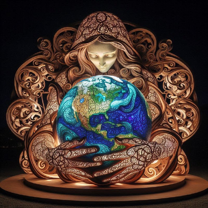 Mother Earth Cradling Planet Earth Sculpture