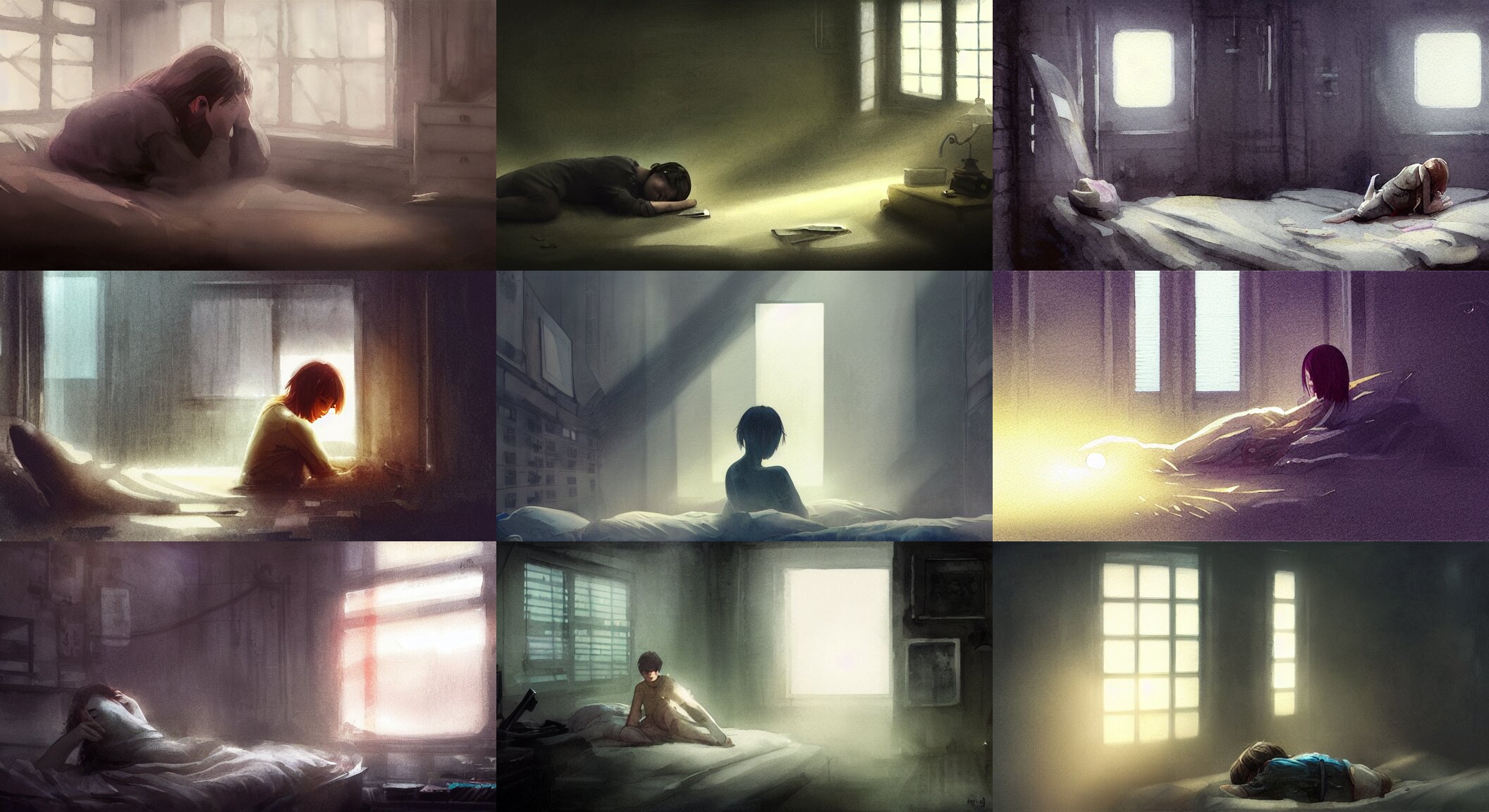 Character Crying Curled Up in Bed