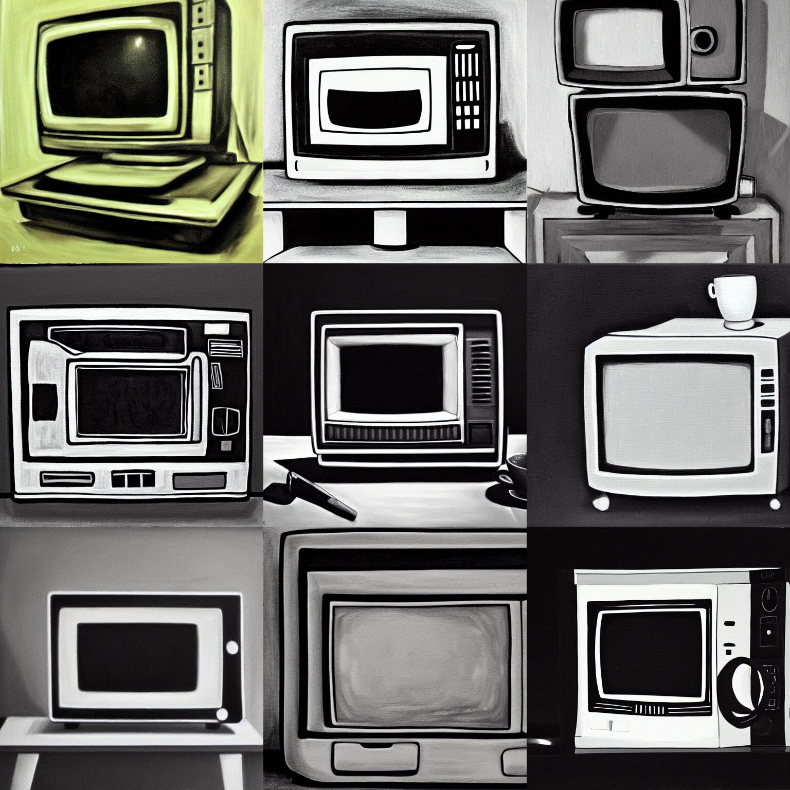 Monochrome Oil Painting of a Crt Television