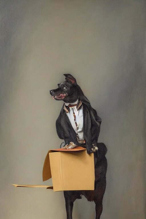 Oil Painting of a Well Dressed Dog Fetching the Post