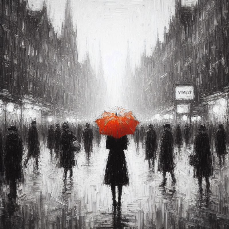 Isolated Woman with Red Umbrella Artwork