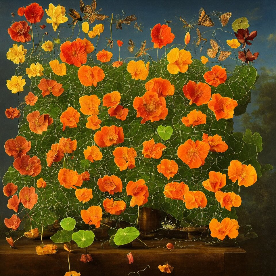 Dutch Golden Age Bizarre Nasturtium on Wooden Poles