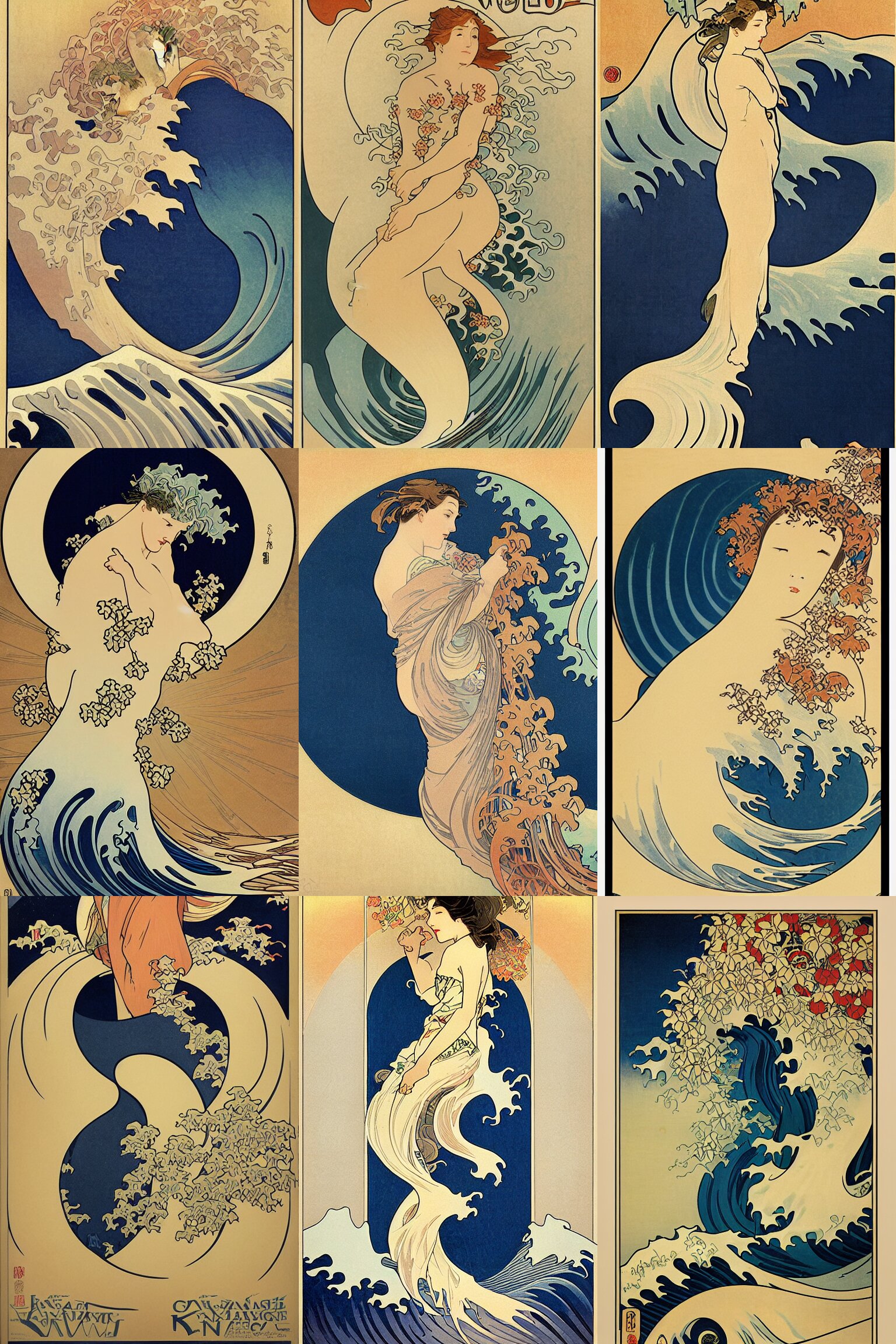 Great Wave Off Kanagawa Decorative Panel Poster Art Nouveau