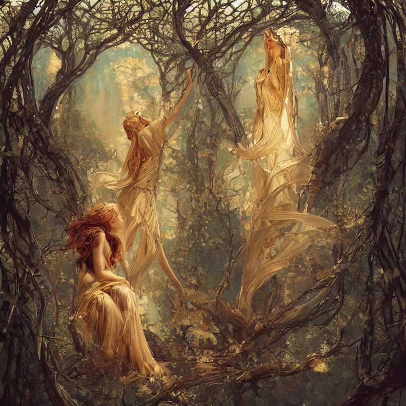 Painting of an Epic Goddess with a View of a Forest