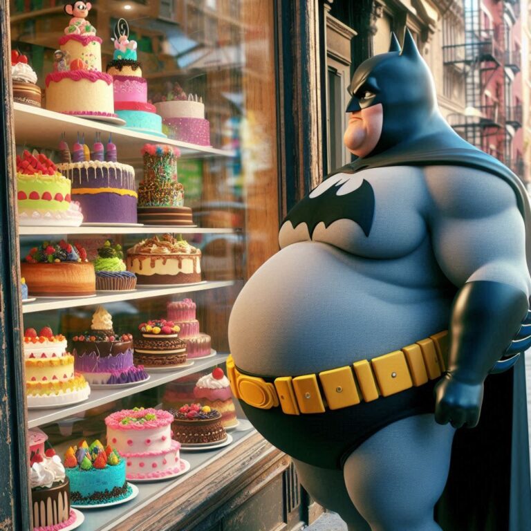 Overweight Batman at Cake Shop