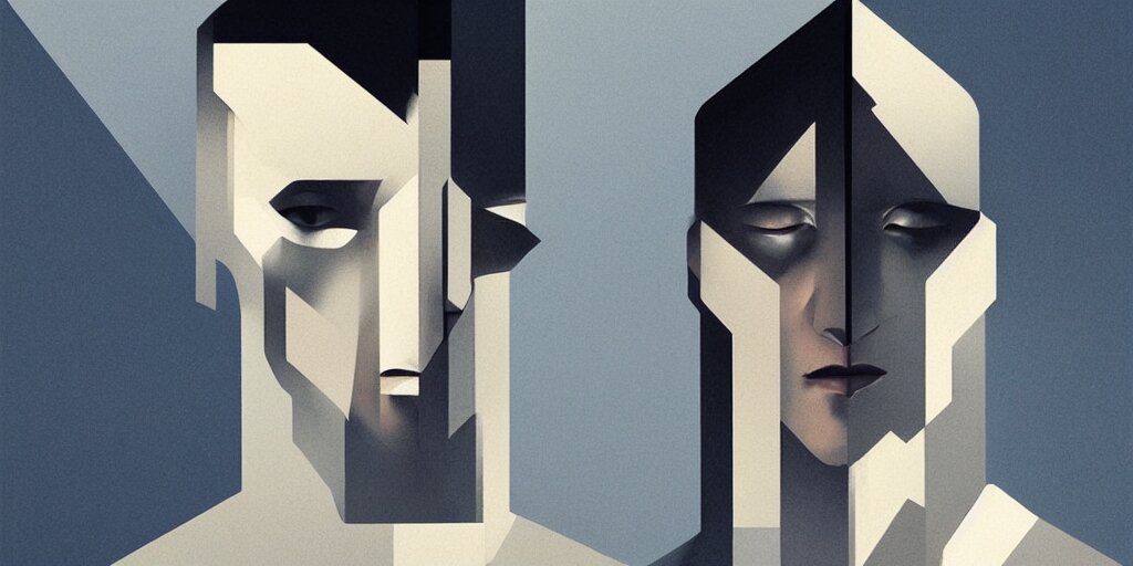 Highly Detailed Portrait of a Portrait Geometric Face Modernist Bauhaus Minimalism
