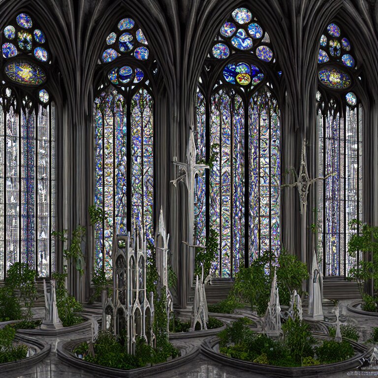Celestial Gardens Gothic Cathedral Stained Glass Windows