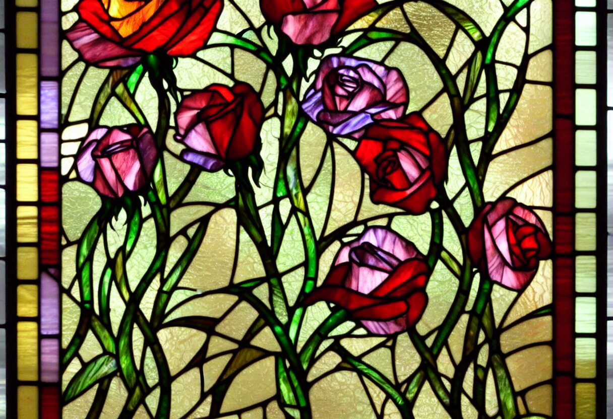 Beautiful Stained Glass Window Depicting Rose