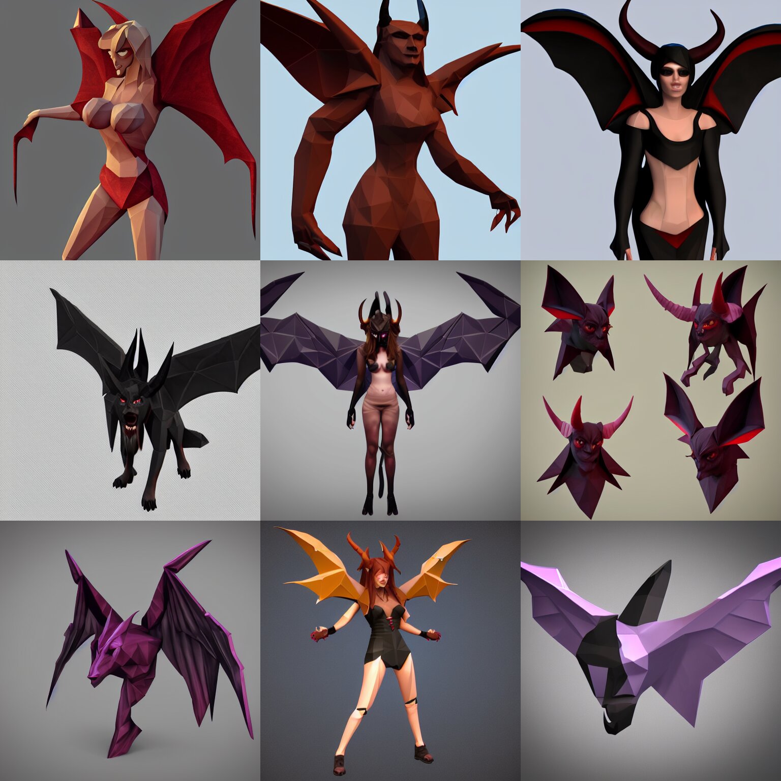 Low Poly Render of an Attractive Looking Female Demon