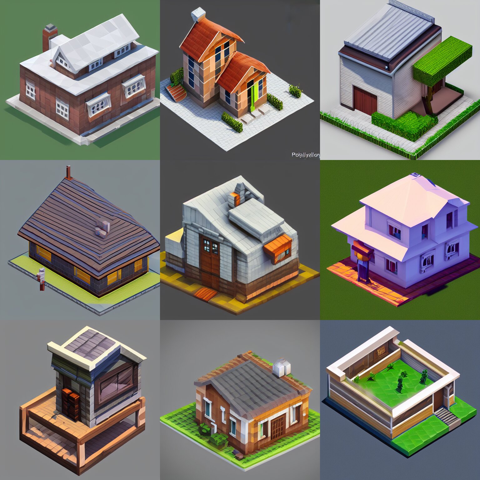 Isometric House Modern Gambrel Roof Building